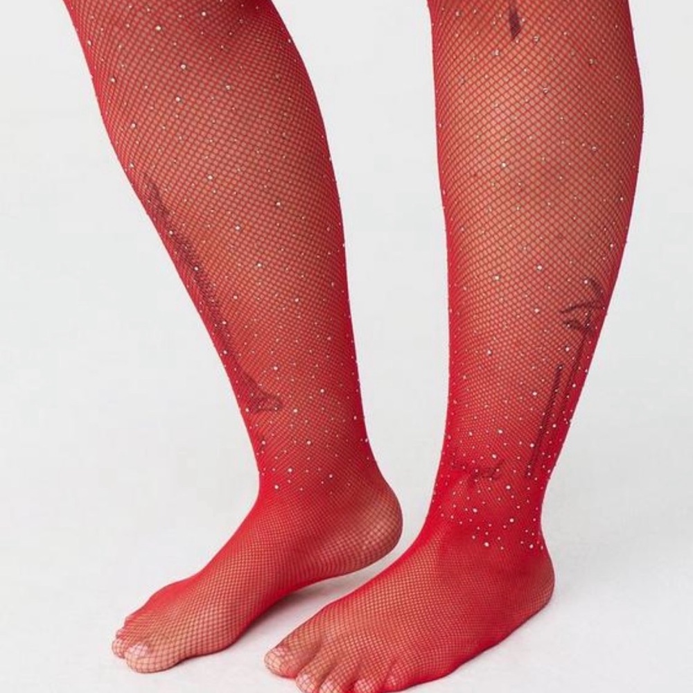 Torrid Red Fishnet Hosiery with Rhinestones